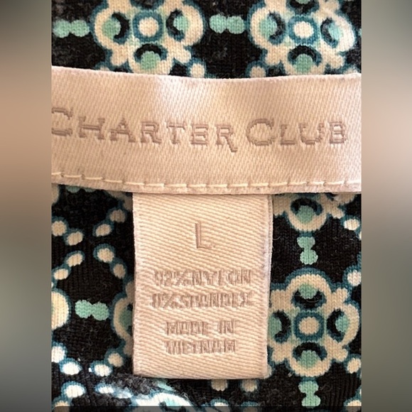 Charter Club Button Down  Print Top Blouse Size Large 3/4 sleeves rolled cuff - Picture 4 of 5
